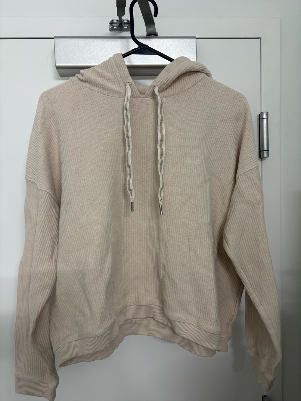 Aerie Cream Ribbed Pullover Hoodie